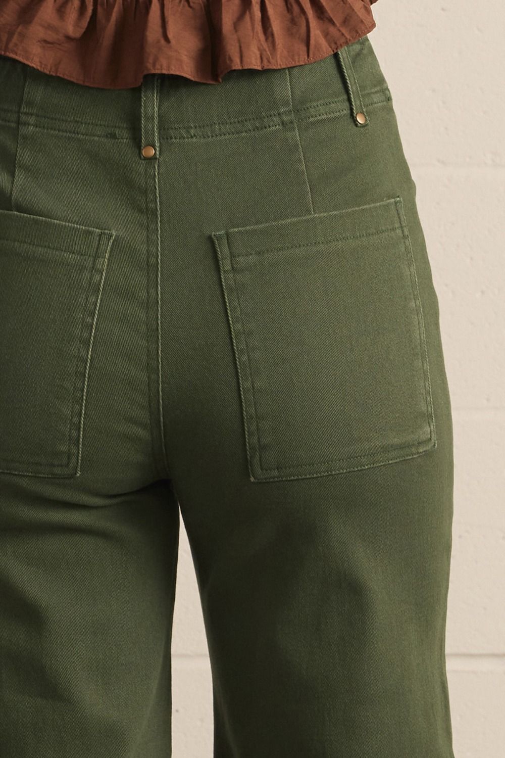 Seam Detail Wide Leg Pants-H Green