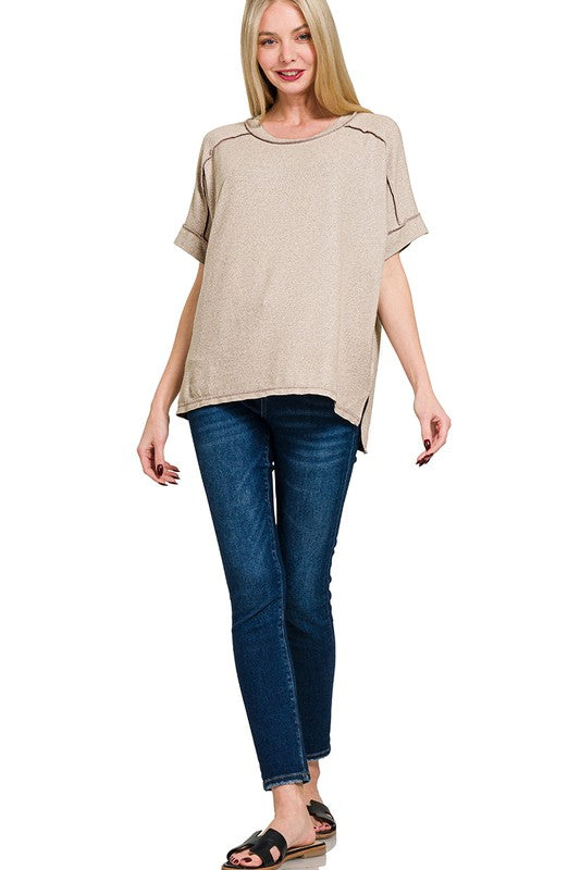 Zenana Soft Melange Hacci SS Hi-low Tee