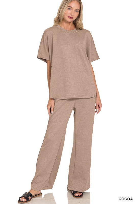Zenana Scuba Curbed Hem Top & Pants Set