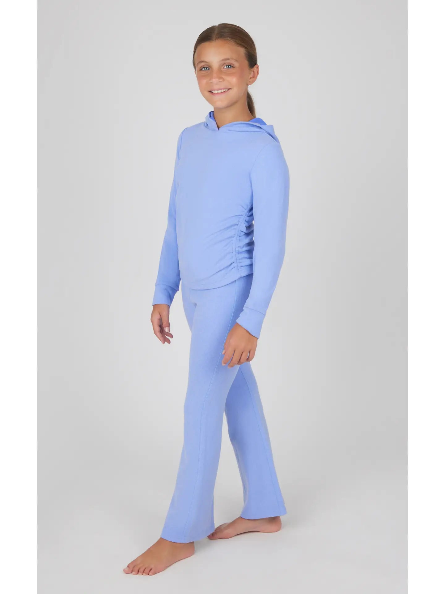 Girls Melange Hoodie and Flare Pant Set