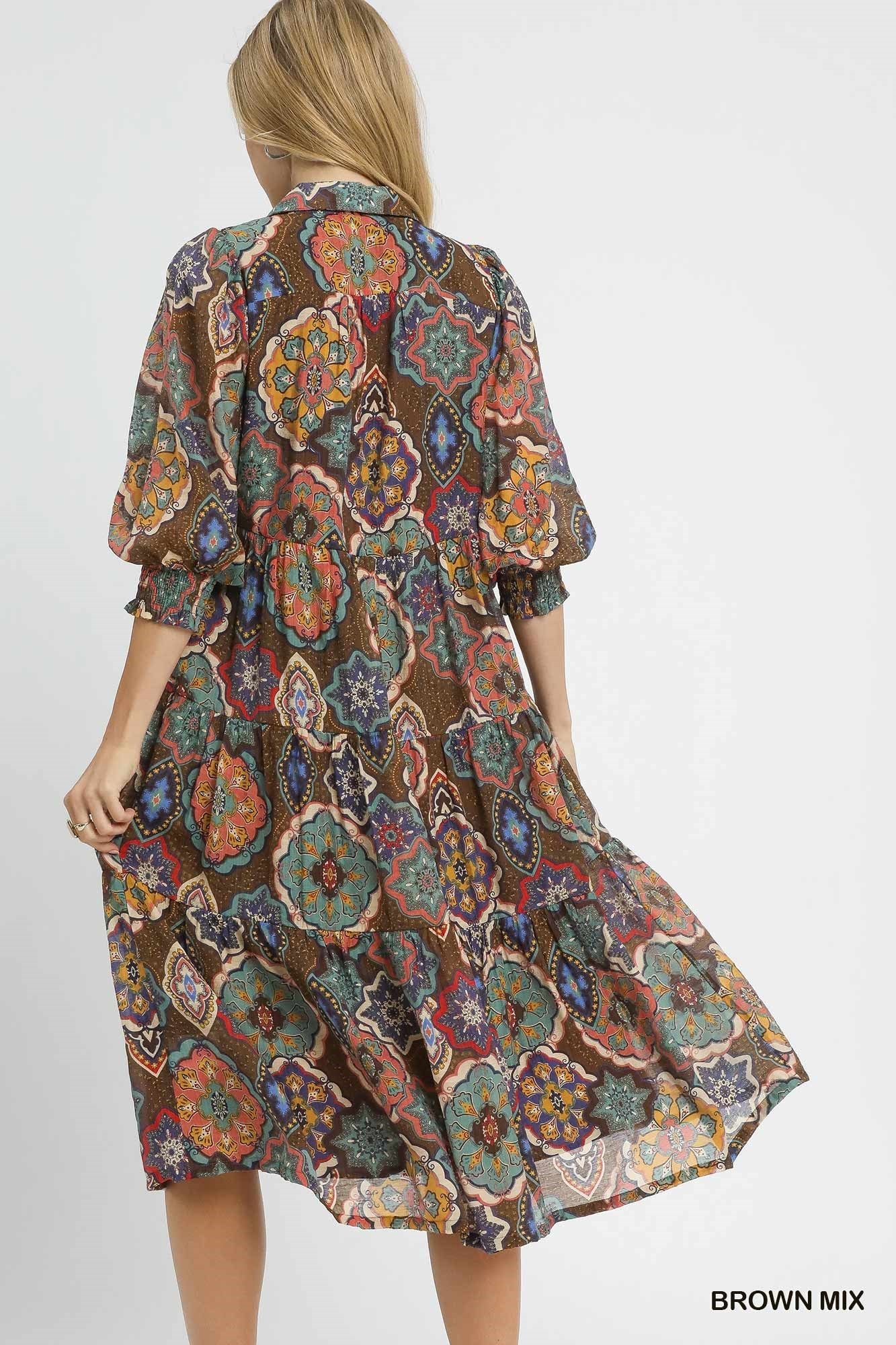 Umgee Boho Print Midi Dress