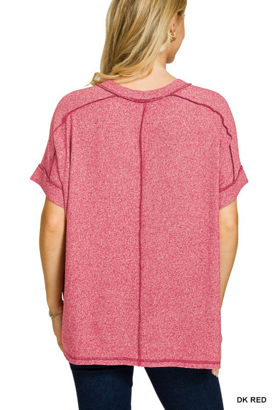 Zenana Soft Melange Hacci SS Hi-low Tee