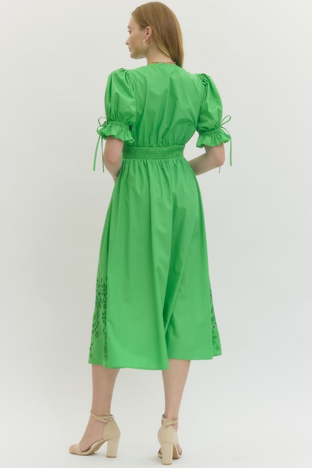 Eyelet Detail Midi Dress
