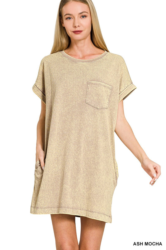 Zenana Premium Cotton Washed T-shirt Dress