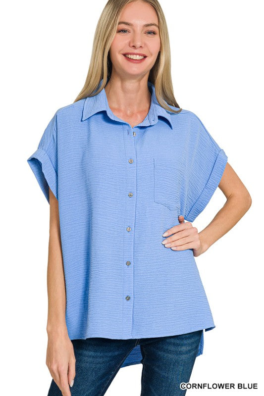 Zenana Woven Airflow Button Down Shirts