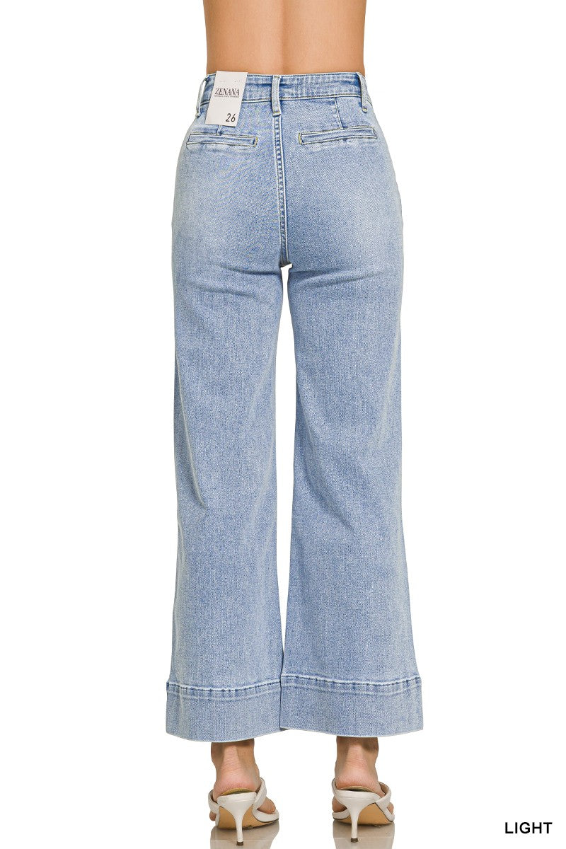 Zenana Utility Pocket Pintucked Denim Pants