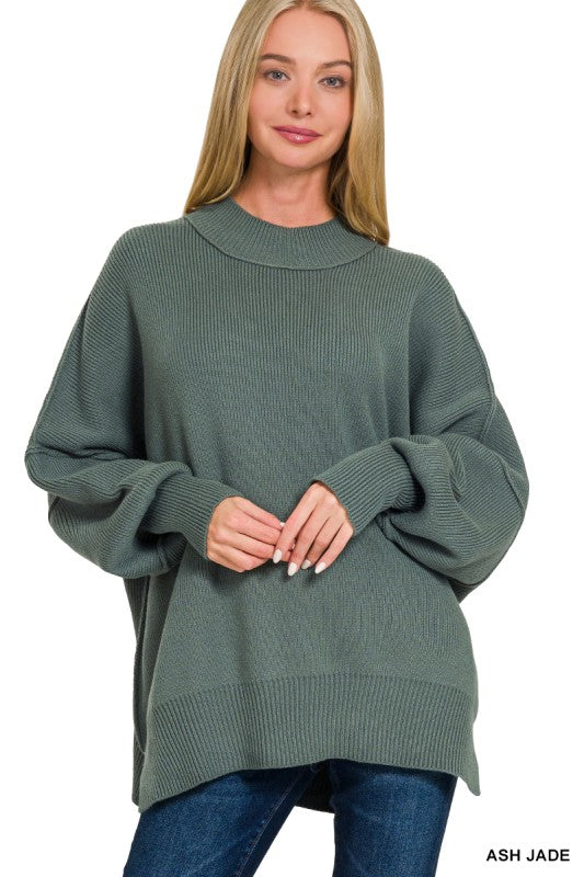 Zenana Side Slit Oversized Sweater