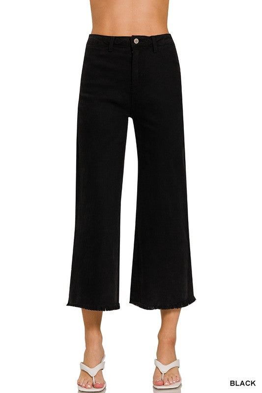 Zenana Acid Wash Frayed Hem Cropped Straight Pants