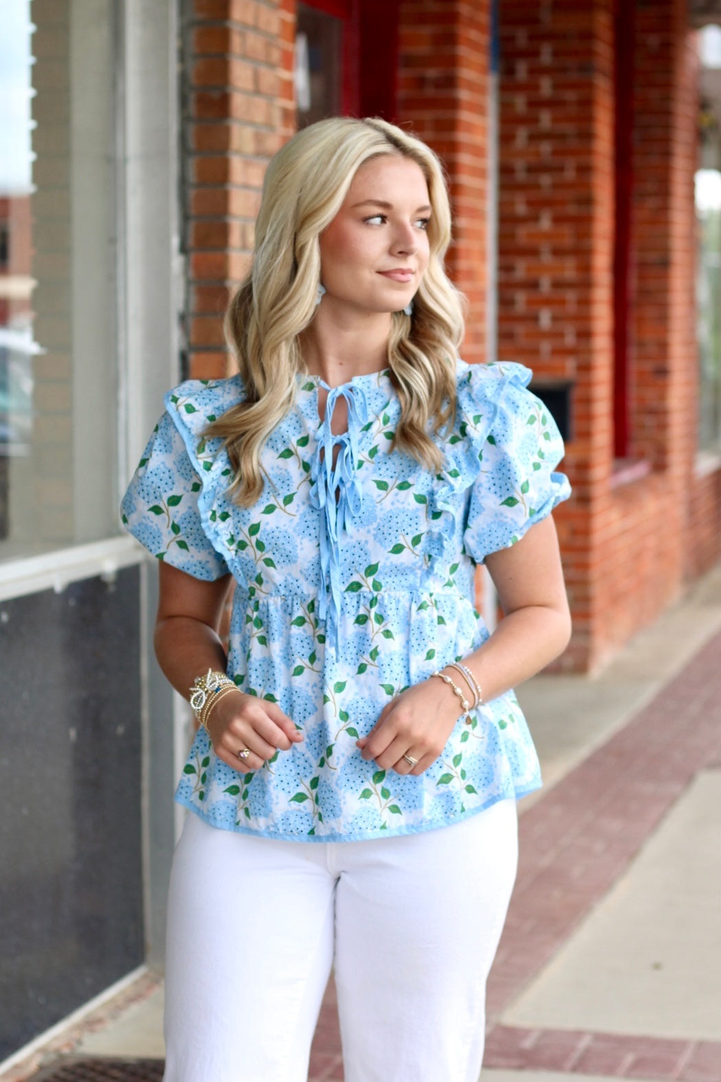 Floral Puff Sleeve Ruffle Blouse