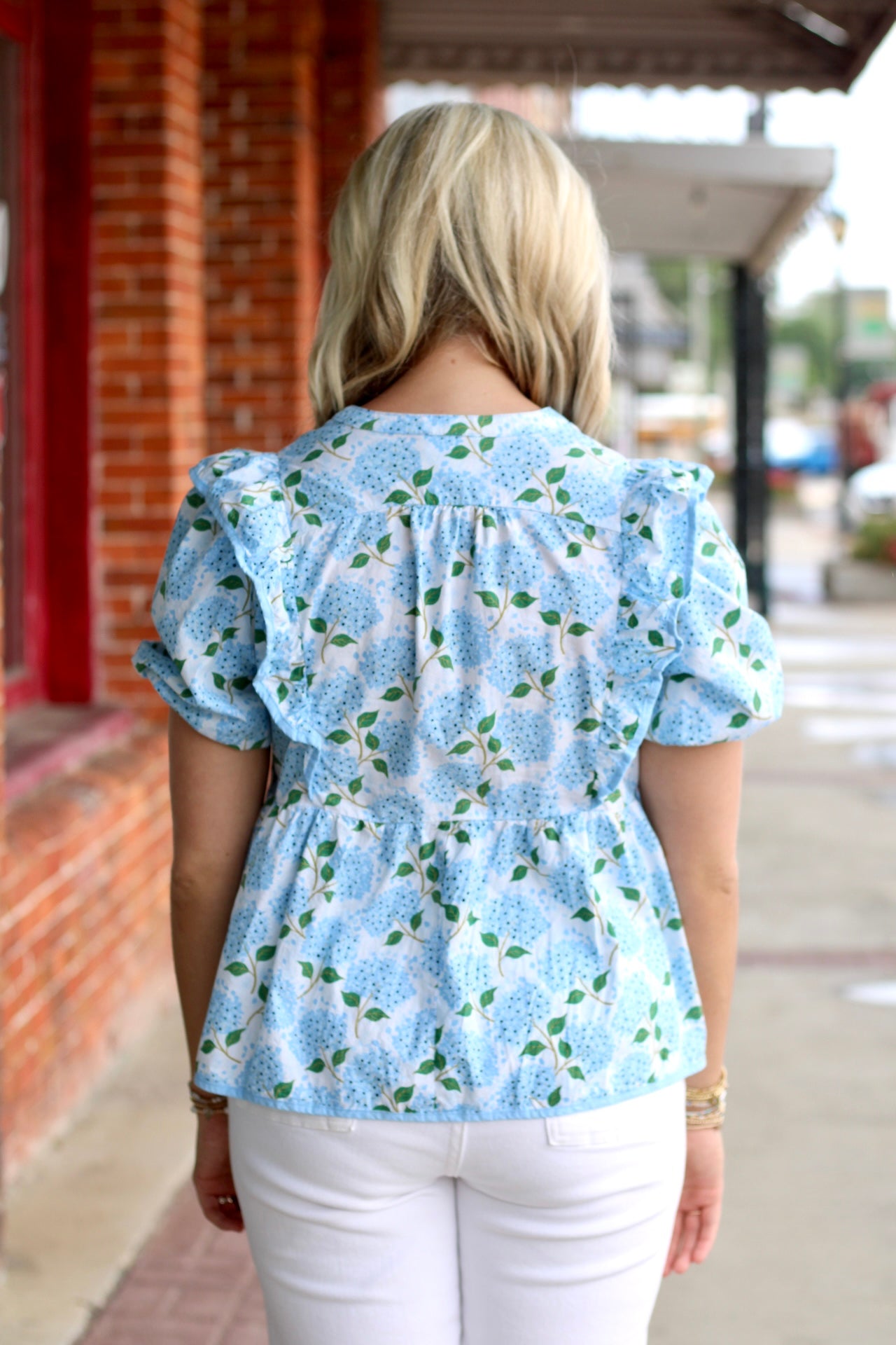 Floral Puff Sleeve Ruffle Blouse