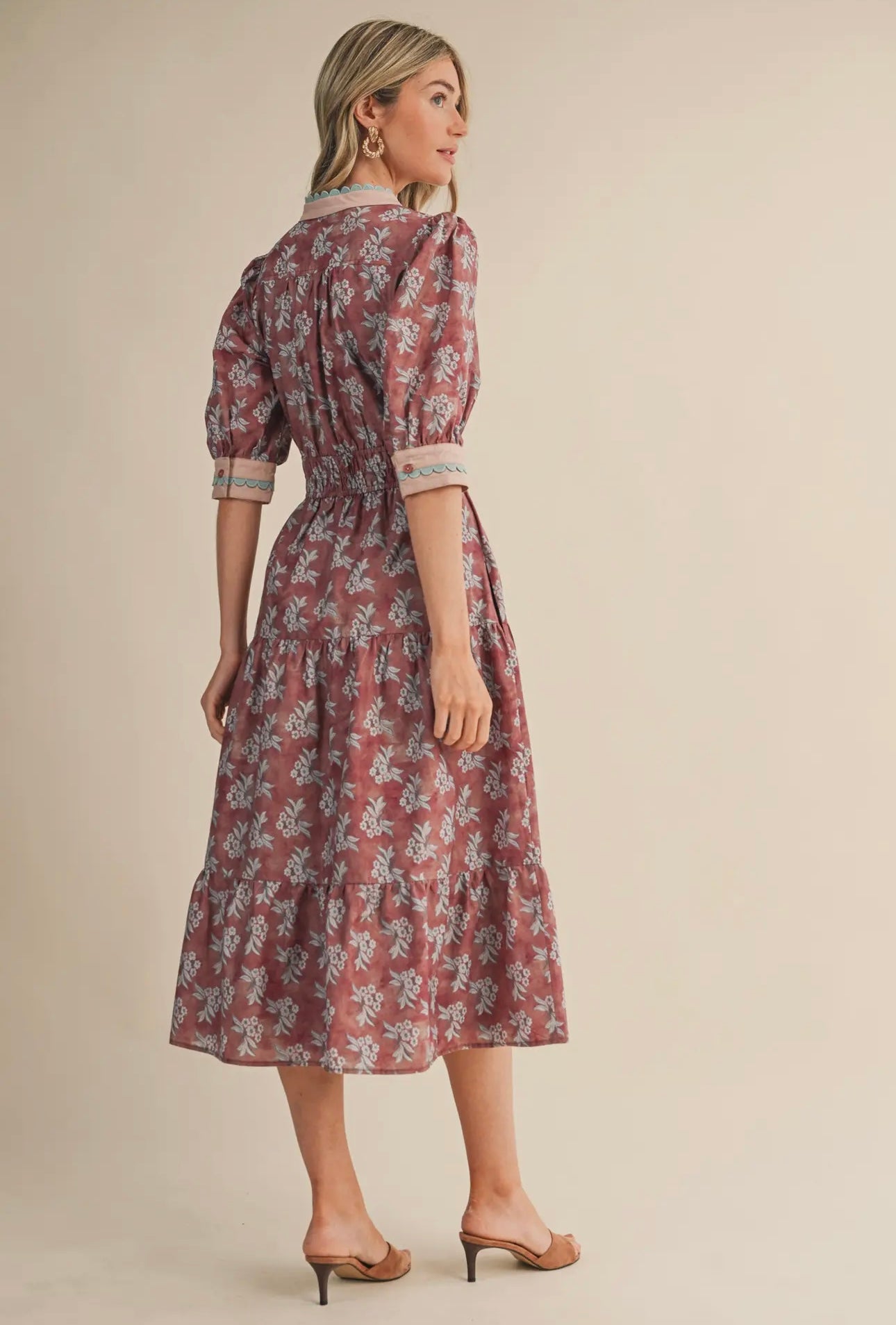 Floral Scallop Detail Midi Dress