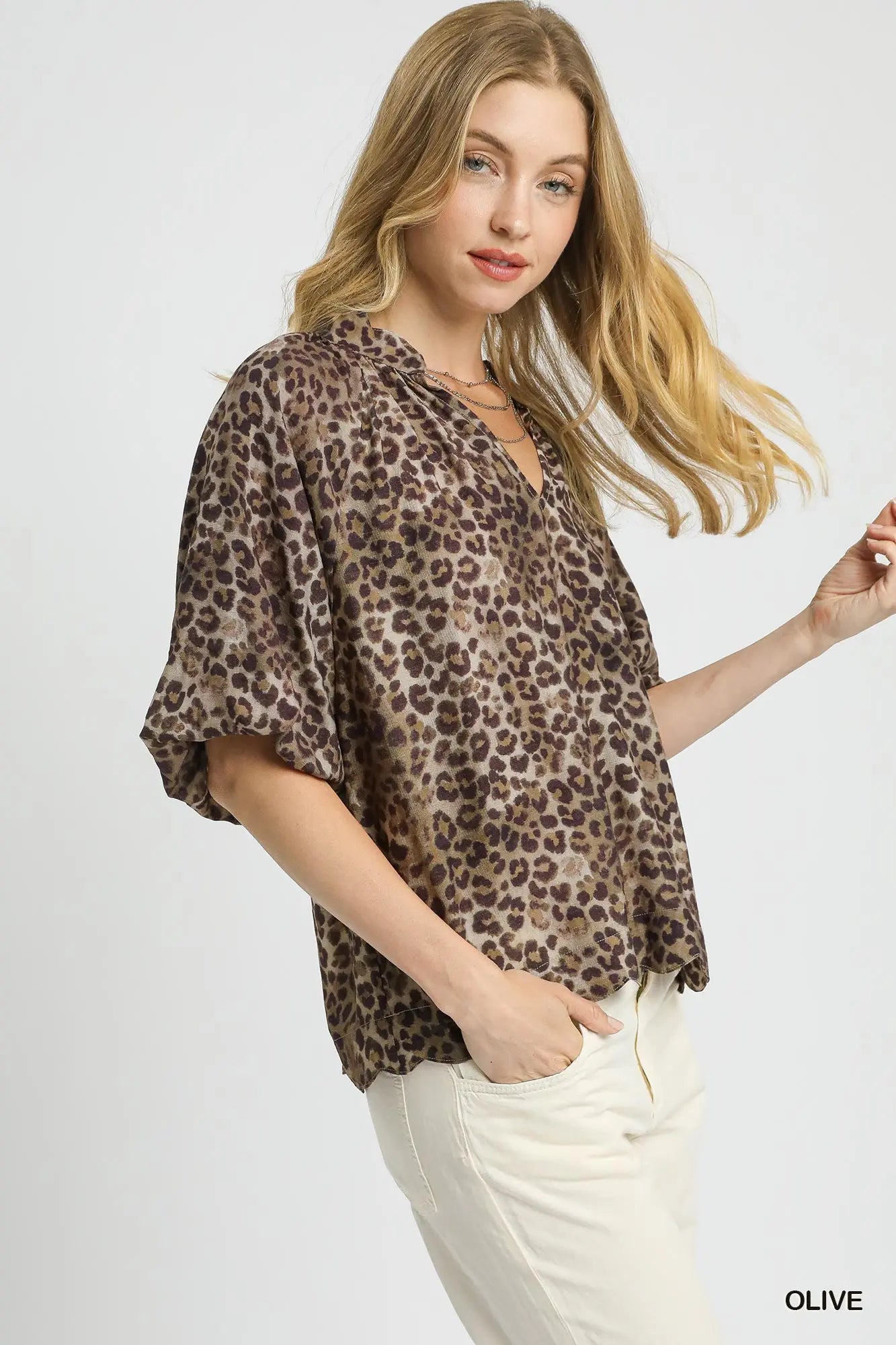 Leopard Bubble Sleeve Blouse