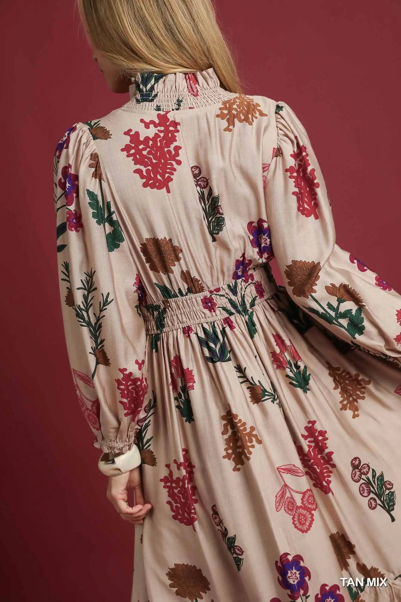 Umgee Mix Floral Print Midi Dress