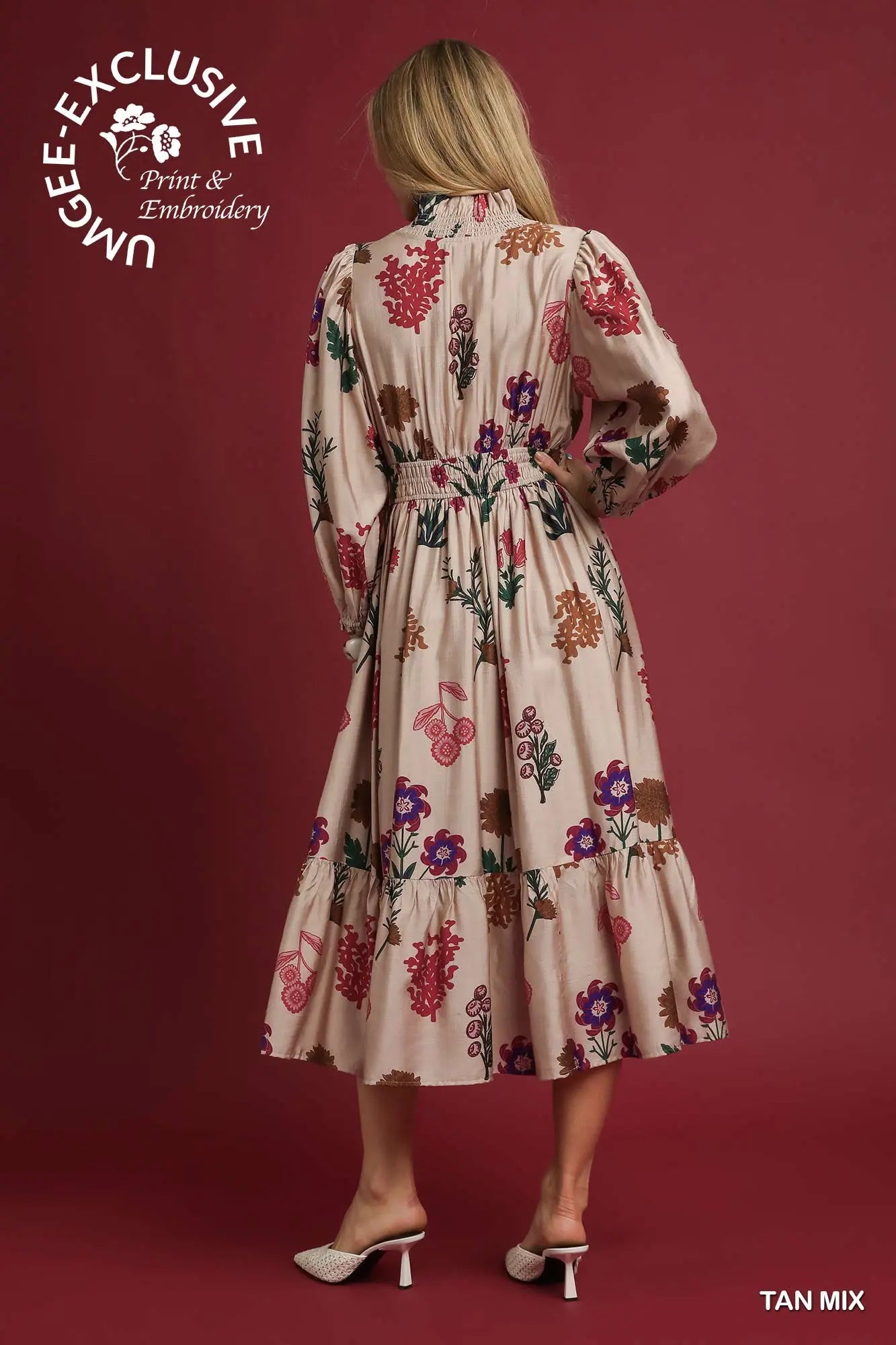 Umgee Mix Floral Print Midi Dress