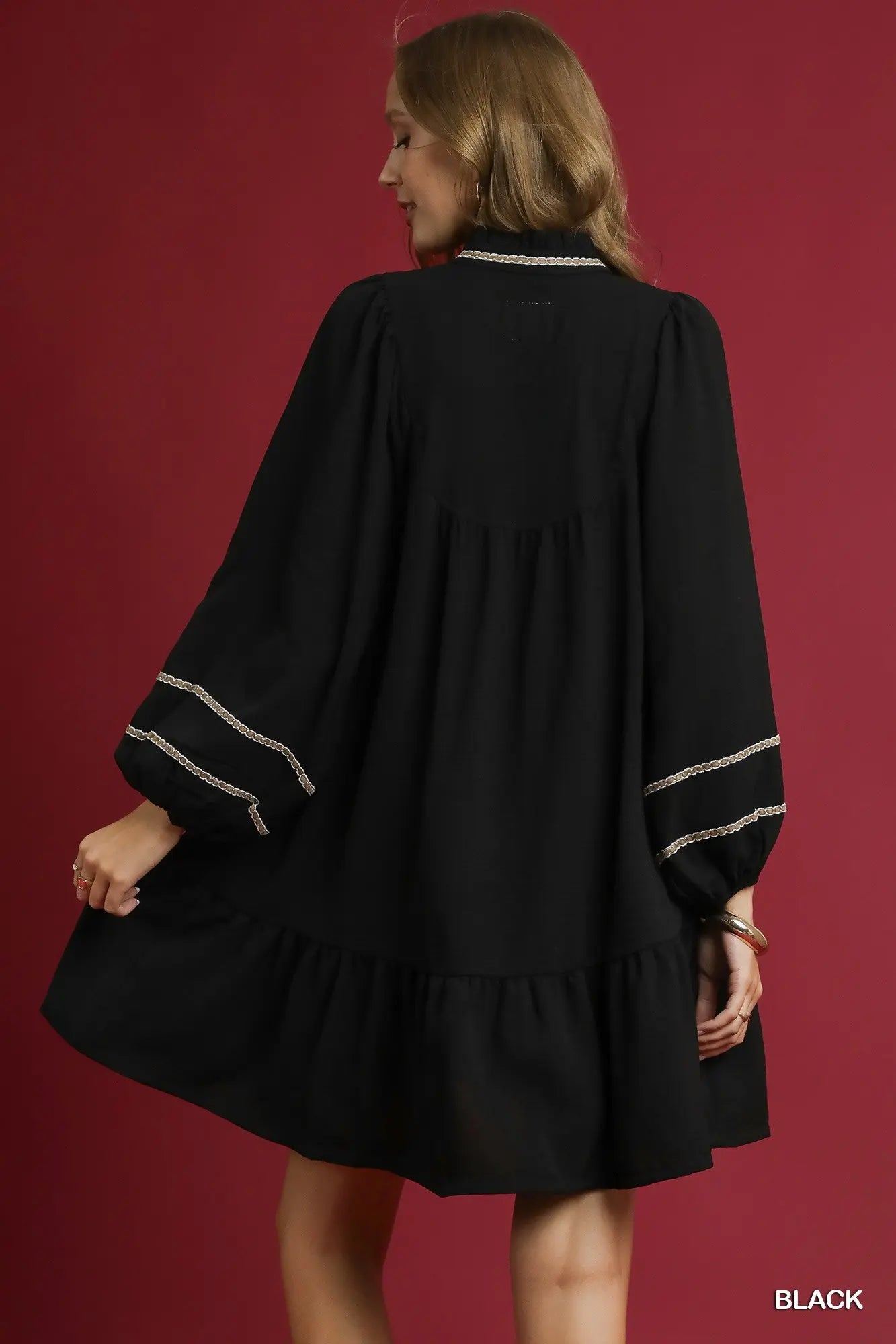 Umgee Pleated Smock Tiered Mini Dress