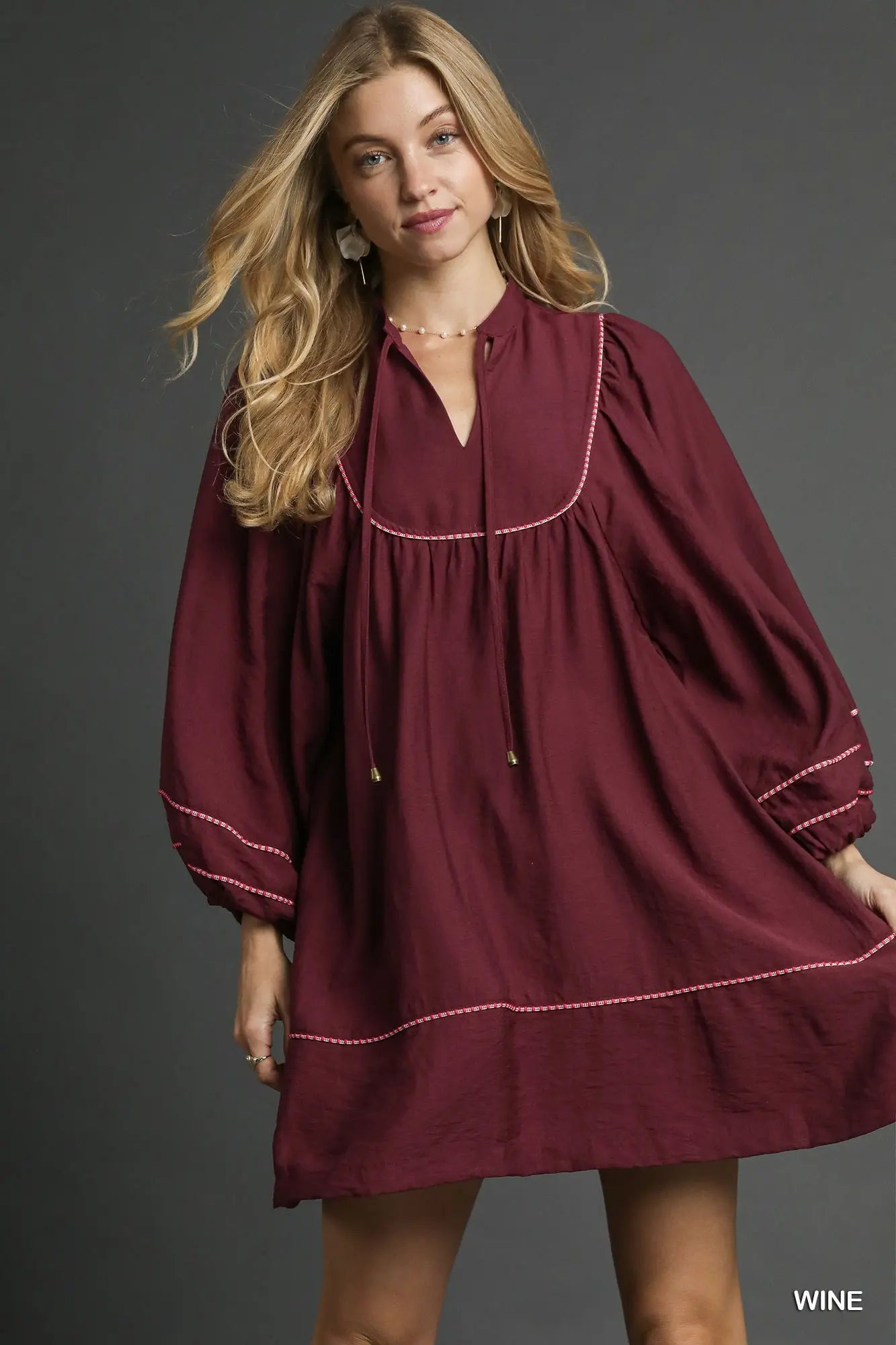 Umgee Boho Peasant Mini Dress Wine / M Umgee Boho Peasant Mini Dress Wine / M