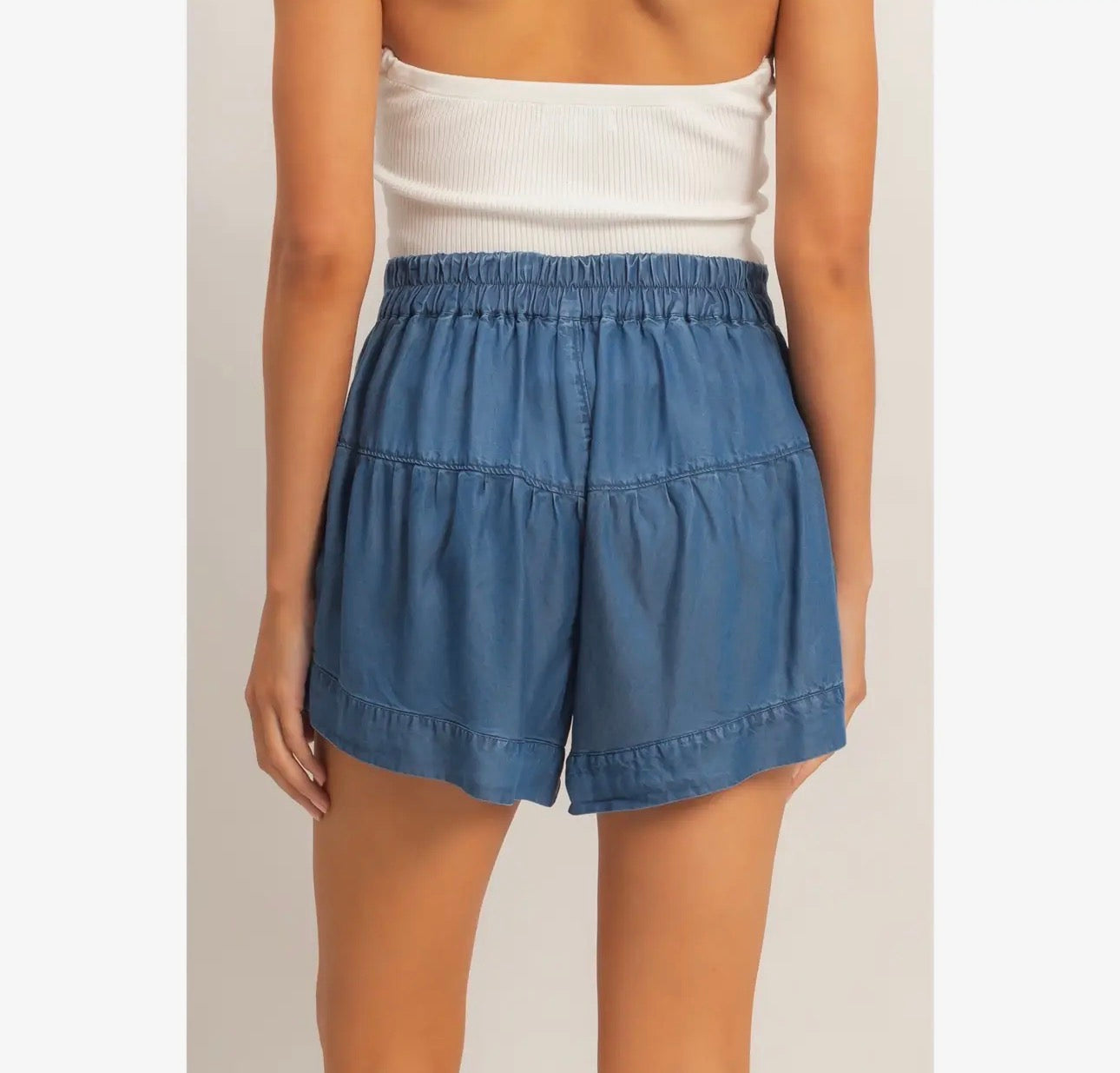 Button Pleated Denim Shorts