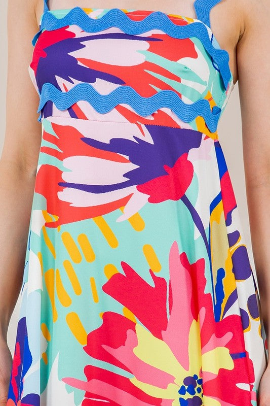 Ric Rac Trim Printed Midi Dress