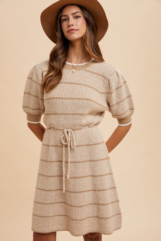 brown and white striped sweater dress The Madison Sweater Dress