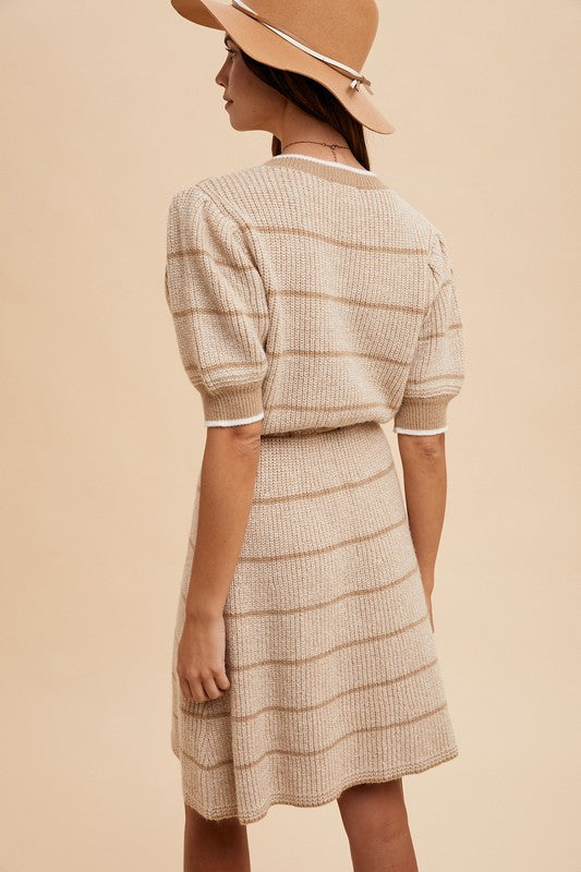 Striped Waist Tie Sweater Dress