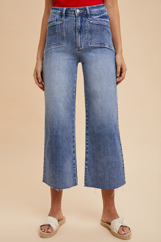 Cropped Wide Leg Denim Jeans