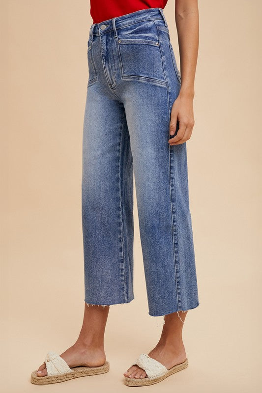 Cropped Wide Leg Denim Jeans