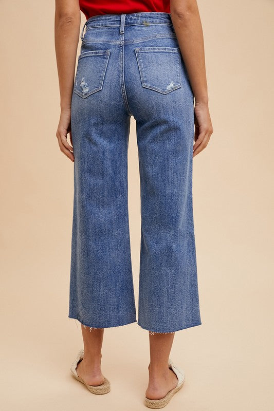 Cropped Wide Leg Denim Jeans