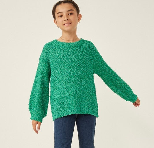 Girls Popcorn Knit Pullover Sweater