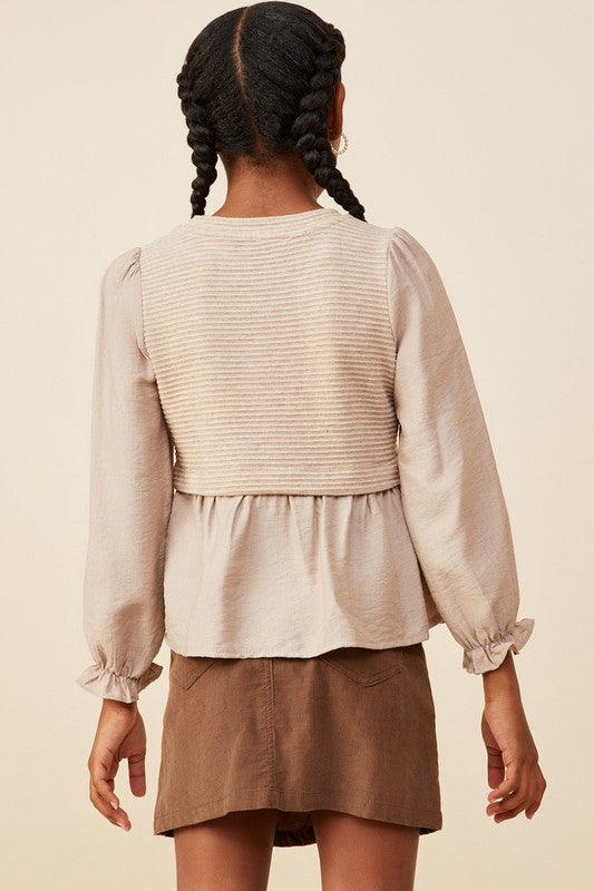 Girls Mix Media Ribbed Knit Top