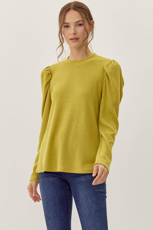 Ribbed Puffed Sleeves Top
