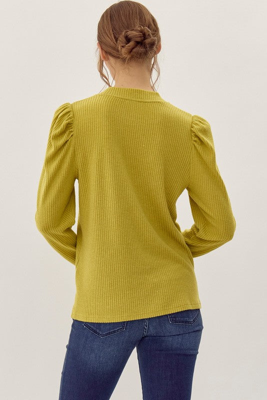 Ribbed Puffed Sleeves Top