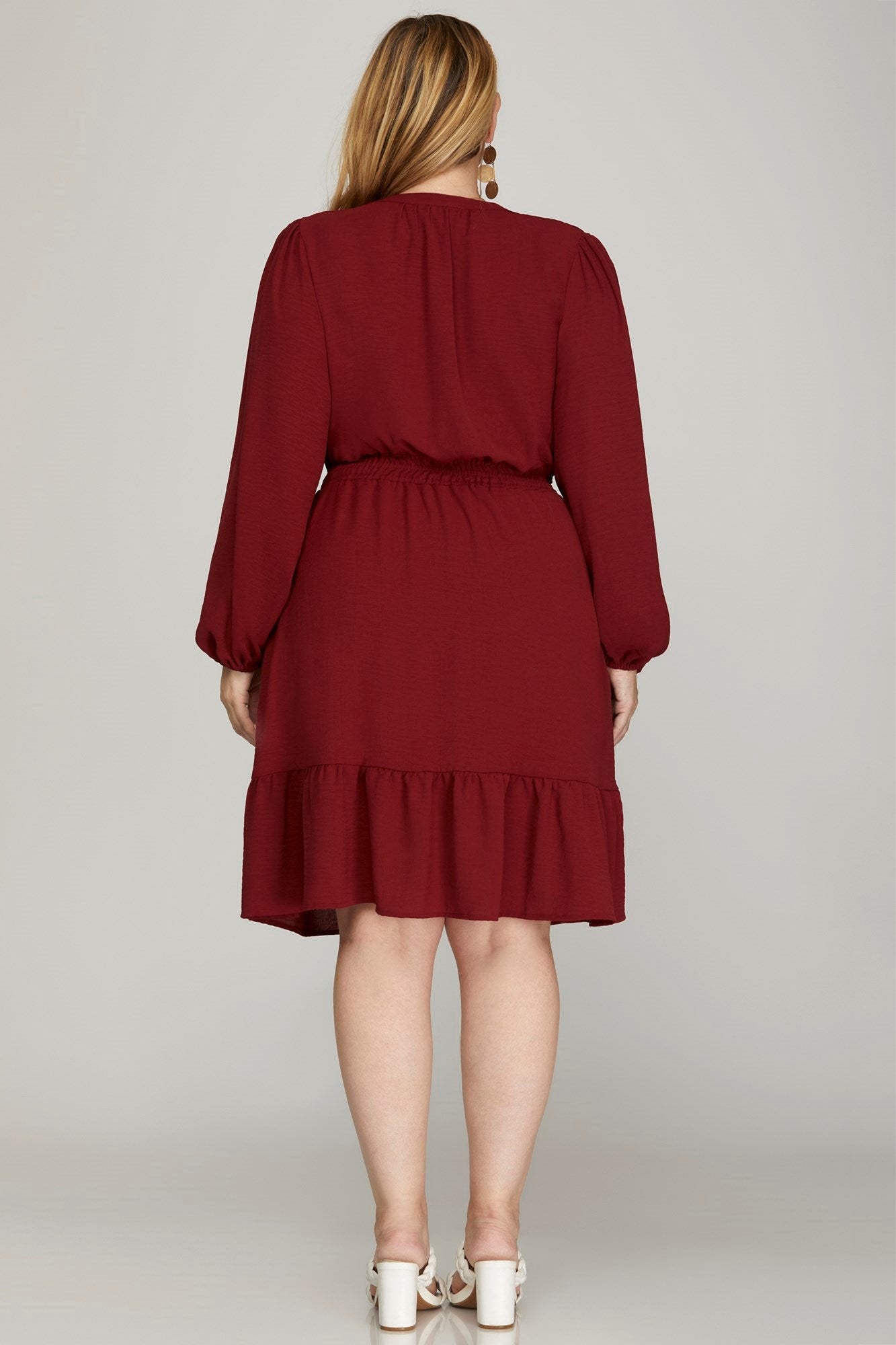 Solid Woven V-Neck Mini Dress