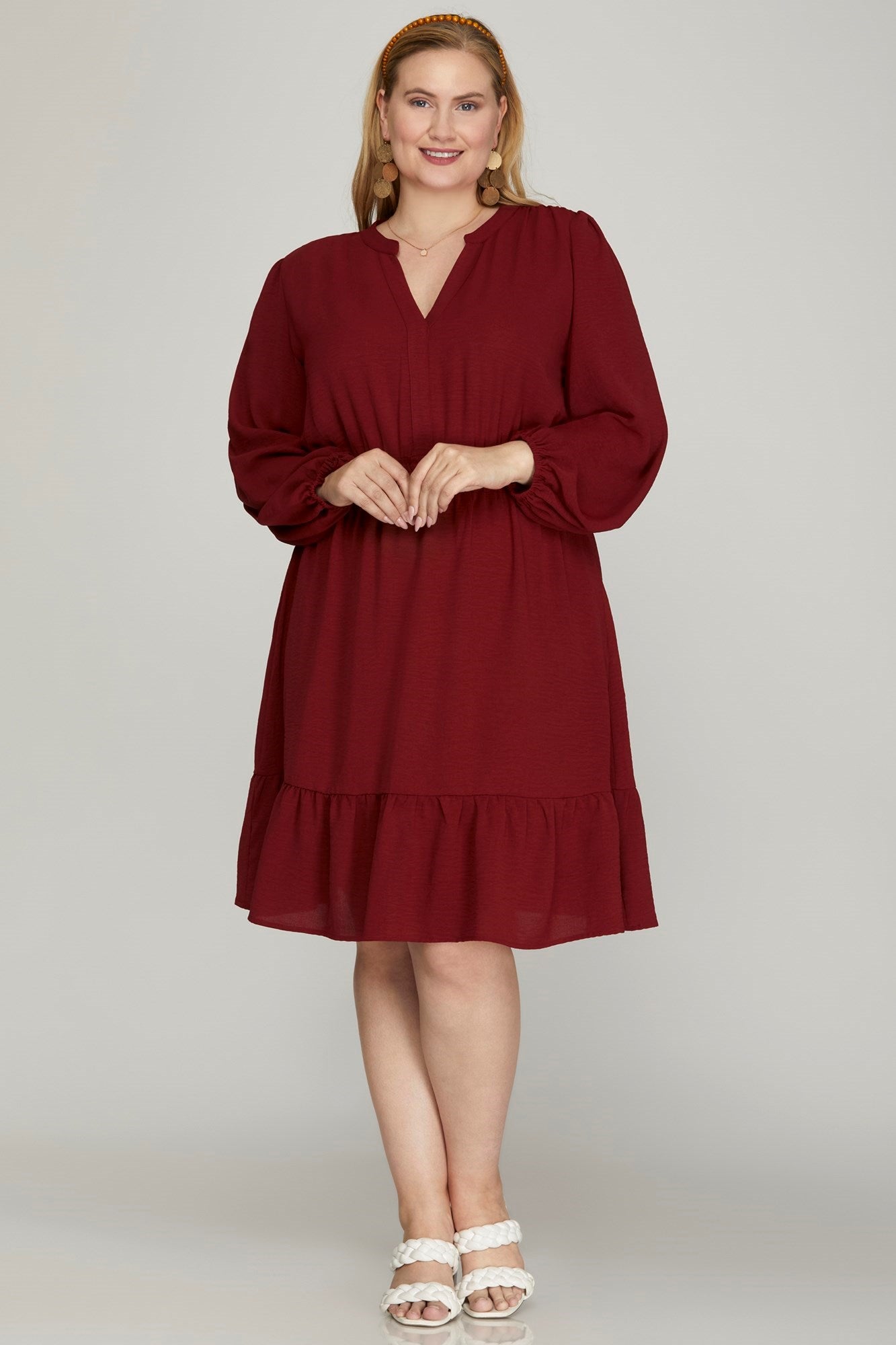 Solid Woven V-Neck Mini Dress