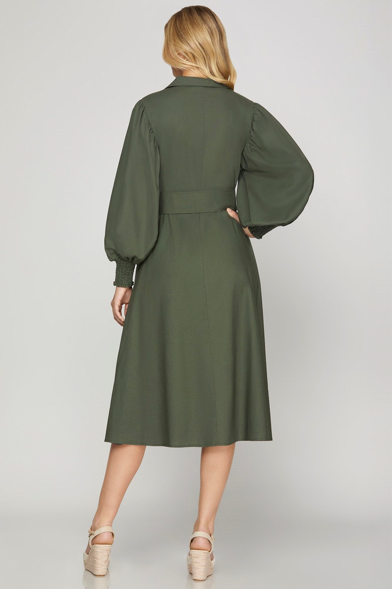 Button Down Belted Midi Dress