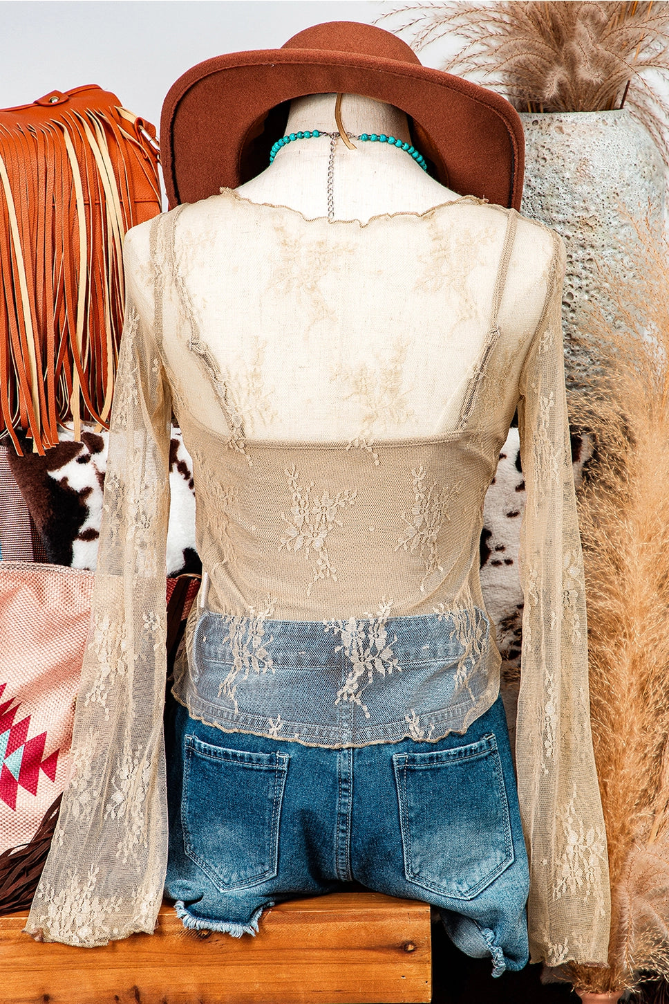 Lace Mesh Long Sleeve Top