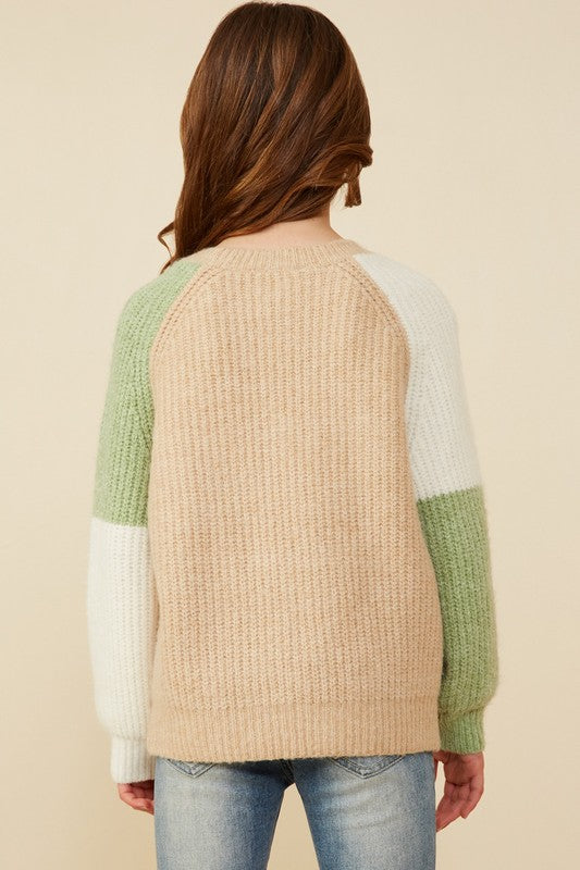Girls Color Block Pullover Sweater