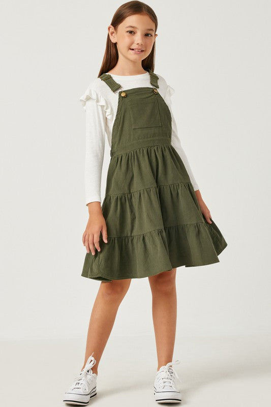 Girls Corduroy Tiered Overall Dress
