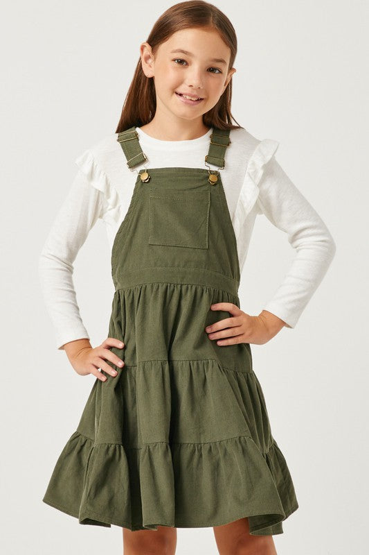 Girls Corduroy Tiered Overall Dress