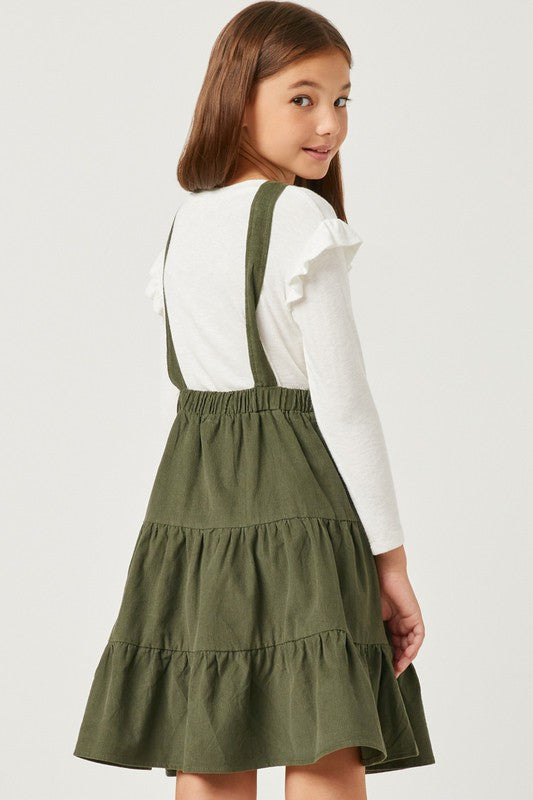 Girls Corduroy Tiered Overall Dress