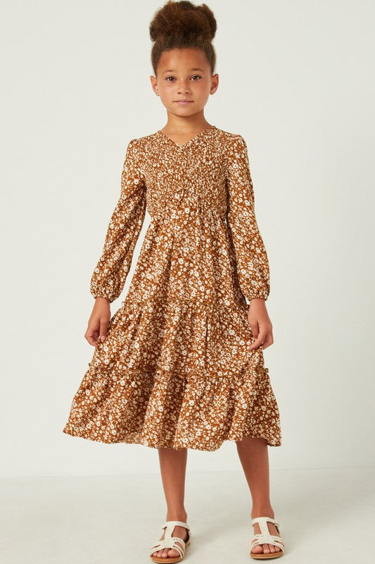 Girls Floral Print Midi Dress