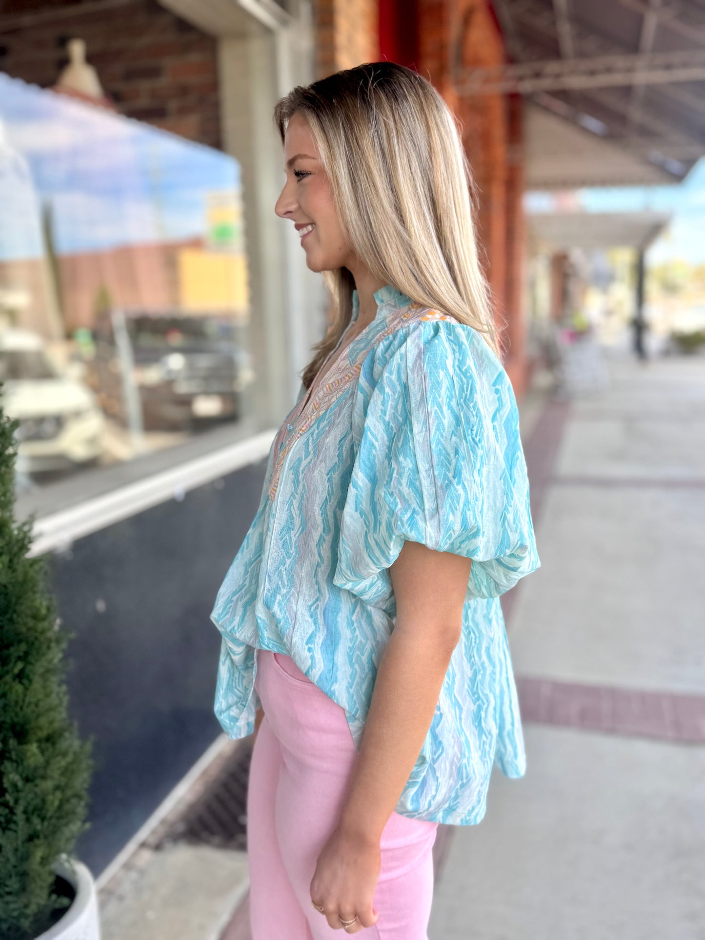 Mixed Print Ruffled Top
