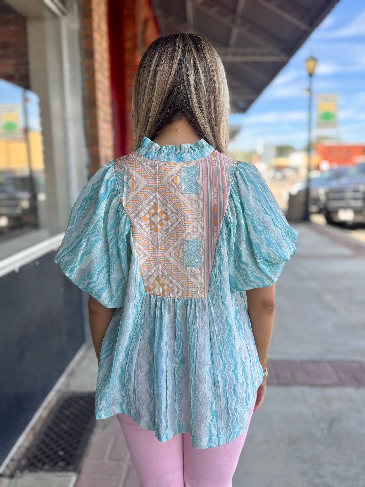 Mixed Print Ruffled Top