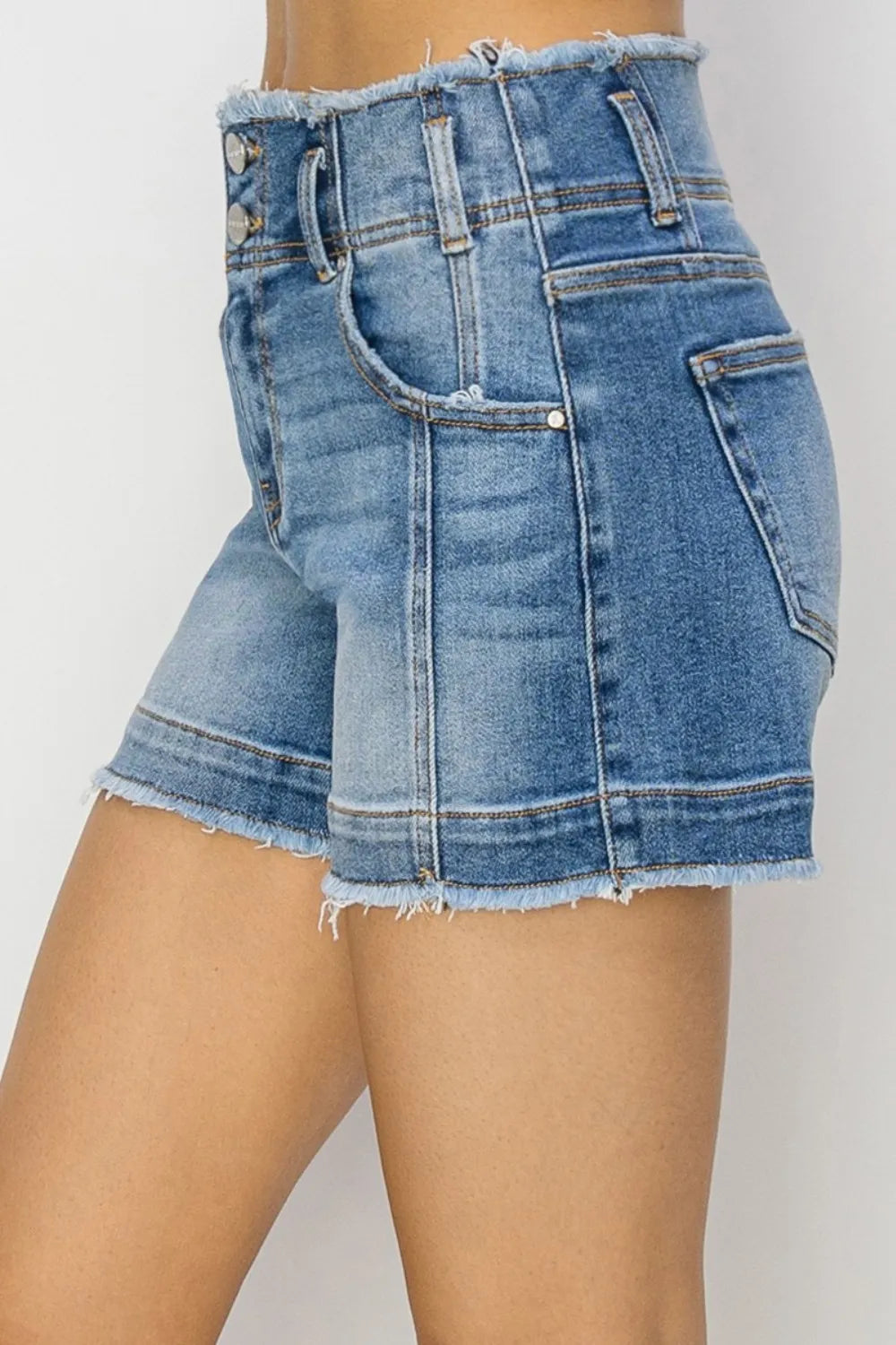 Risen Seam Detailed Denim Shorts