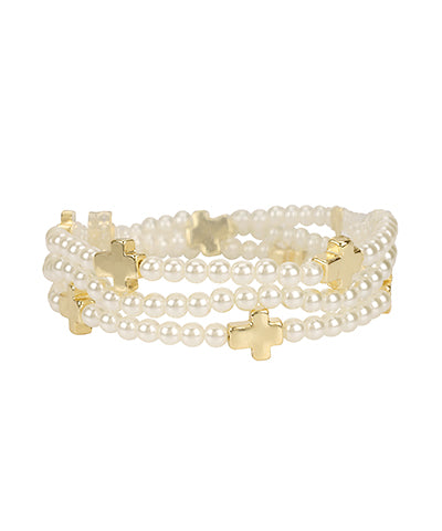 3 Row Cross & Pearl Bracelet