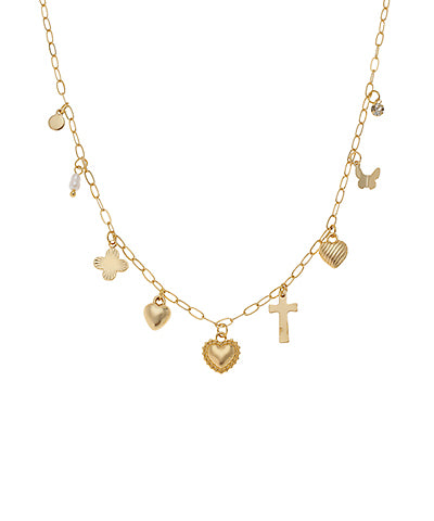 Multi Charm Pearl Chain Necklace