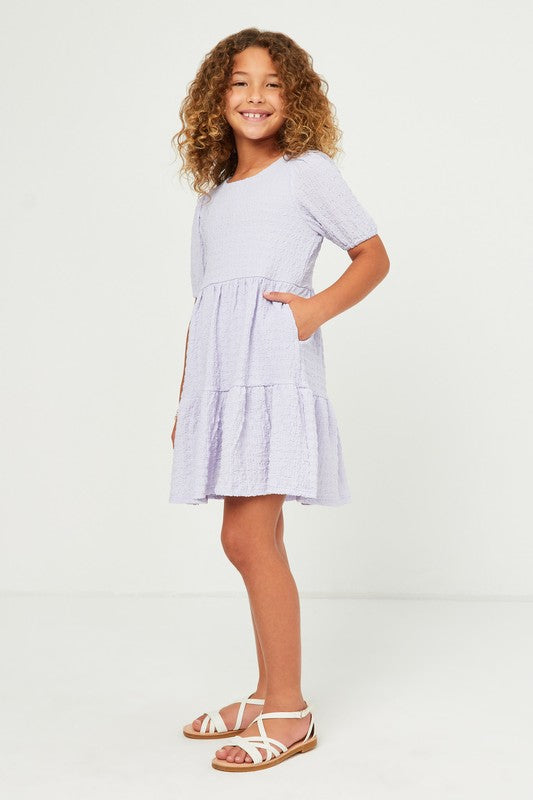 Girls Textured Knit Roundneck Tiered Knit Dress