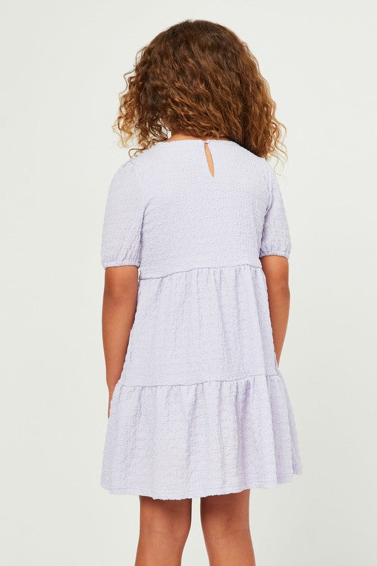 Girls Textured Knit Roundneck Tiered Knit Dress