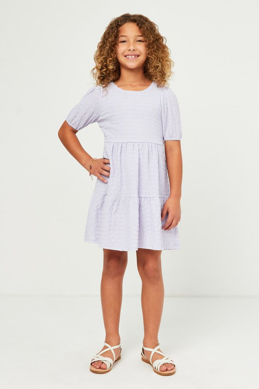 Girls Textured Knit Roundneck Tiered Knit Dress
