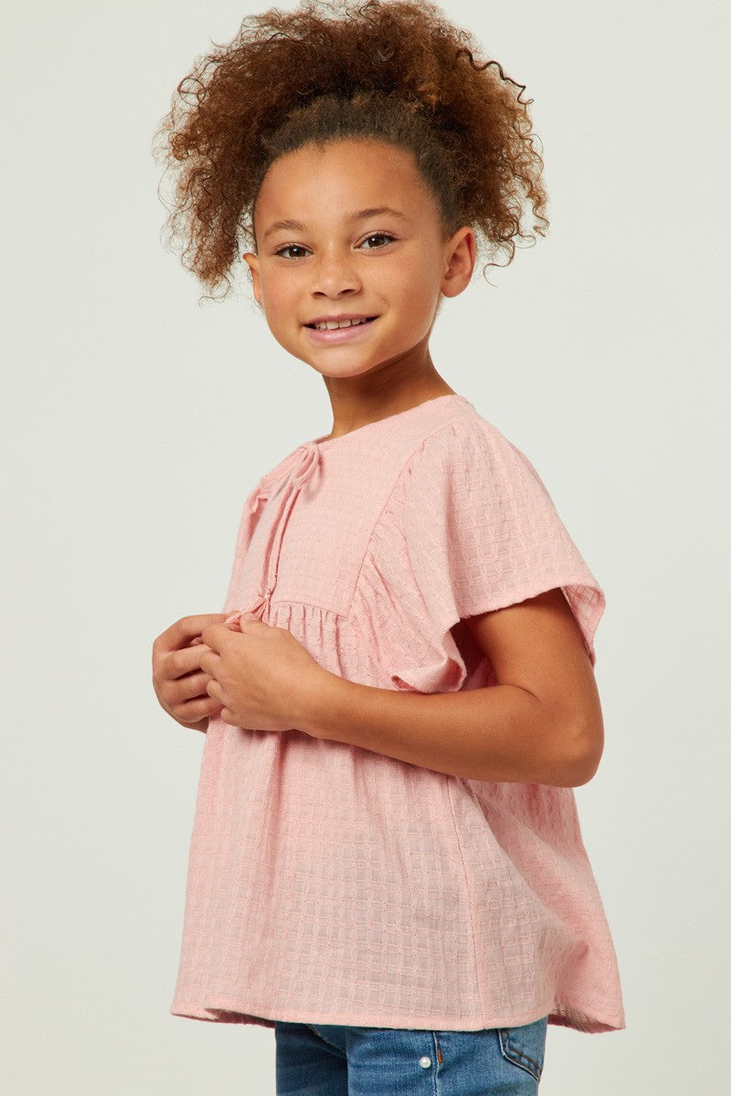 Girls Flutter Sleeve Tassel Detail Textured Top