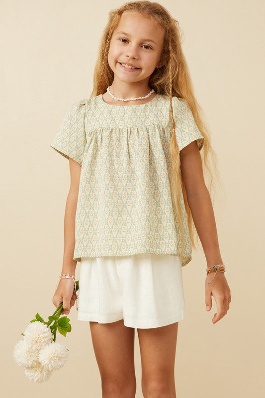 Girls Paisley Print Flutter Sleeve Top